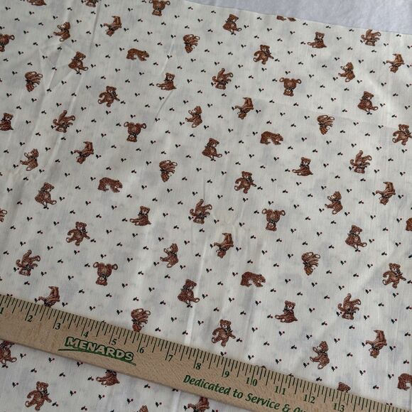 Vtg Teddy Bears on Ivory Cranston Christmas Quilt Fabric Holly Ivy Xmas 1yd 34" - Picture 3 of 5